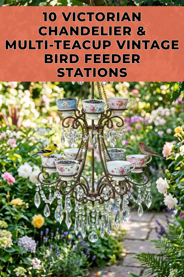 10 Victorian Chandelier & Multi-Teacup Vintage Bird Feeder Stations